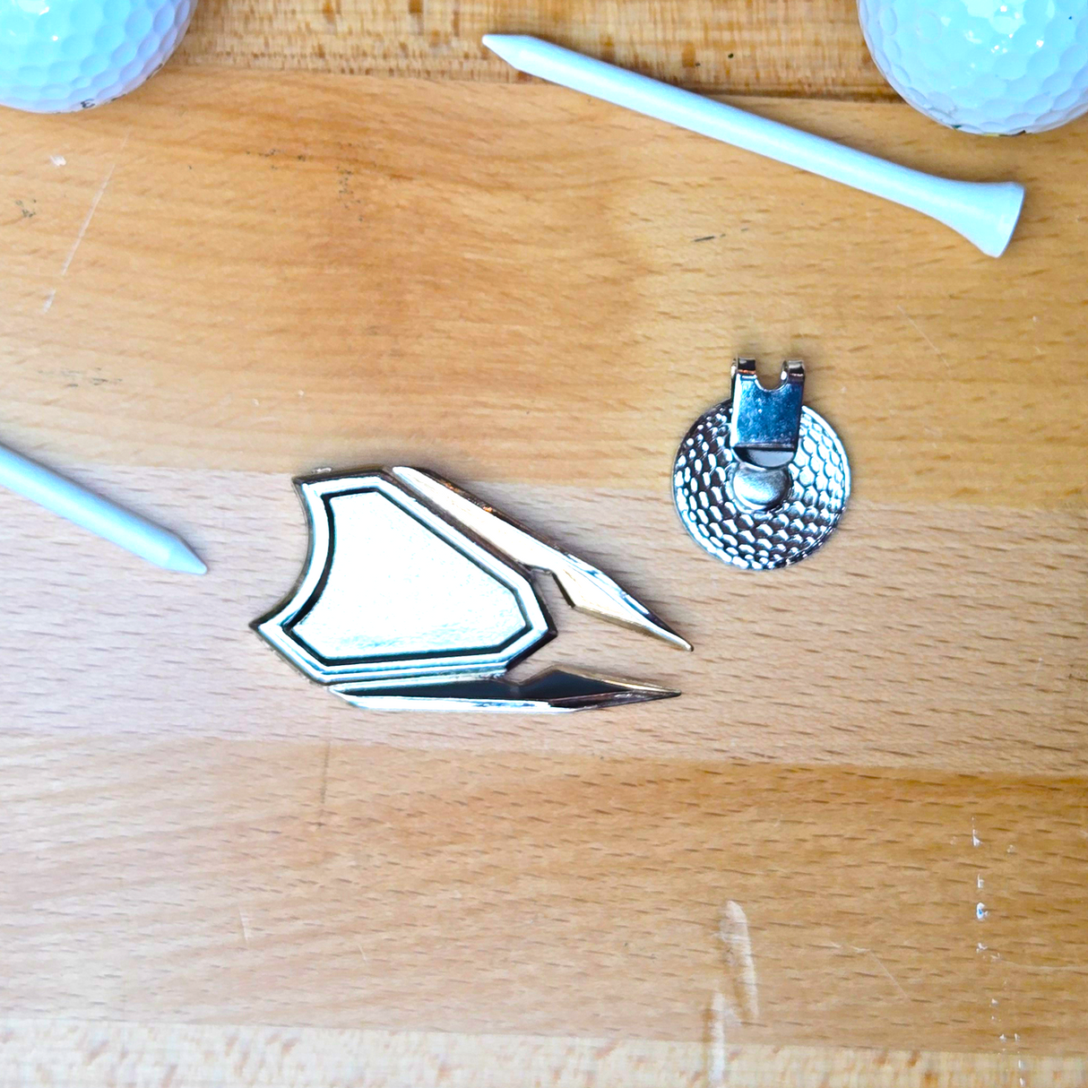 Laserable Wood Ball Marker Divot Tool & Hat Clip Set