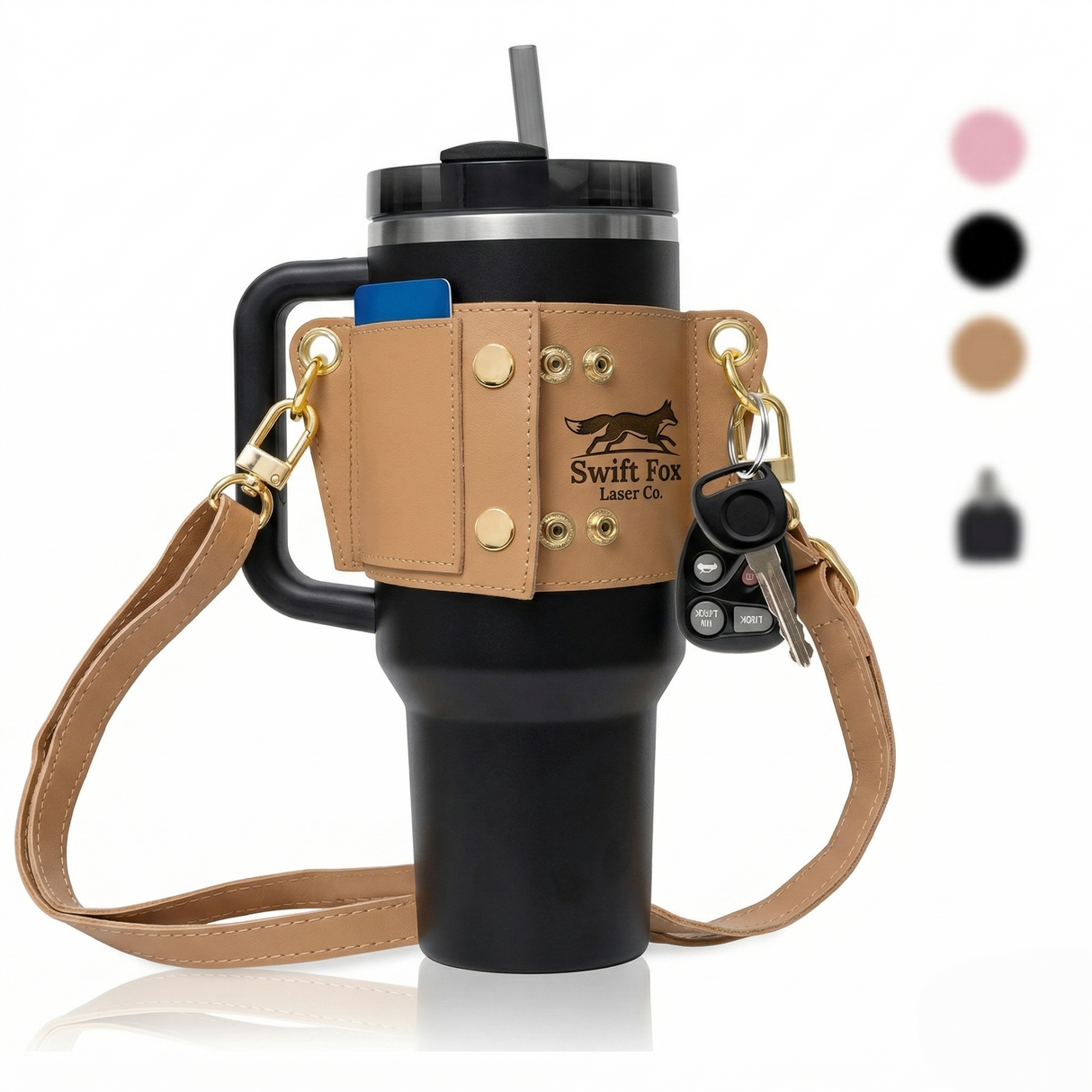 Laserable Leatherette Water Bottle Carrier Bag Tumbler Holder With Adjustable Handle