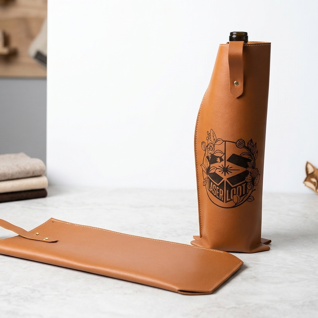 Premium Laserable Leatherette Wine Tote – Single Bottle Gift Bag
