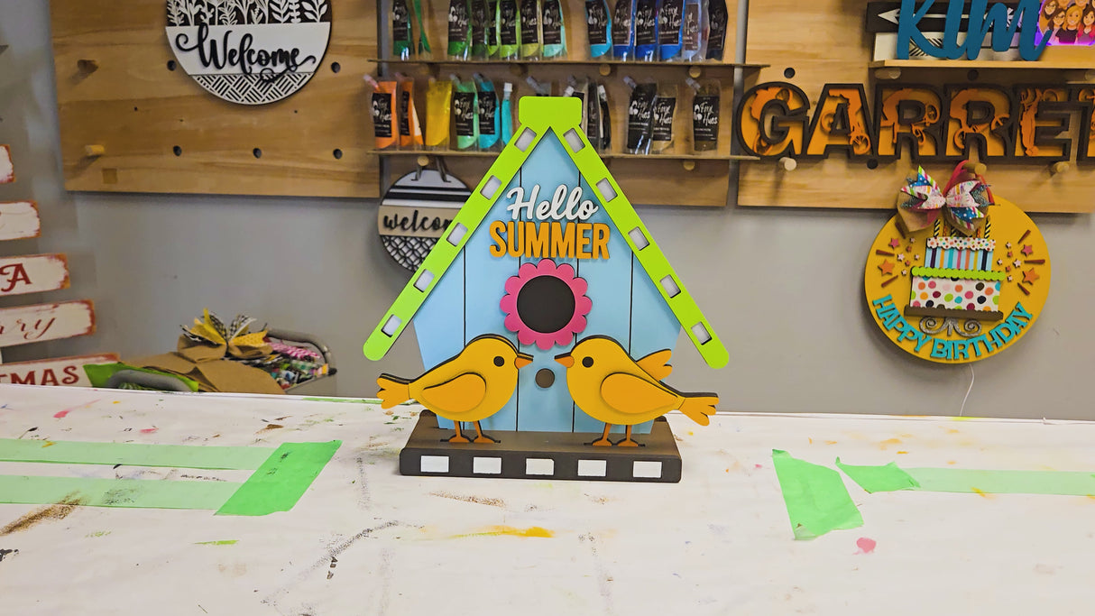 Master It Exclusive: Hello Summer Birdhouse and Birds Tabletop Stander SVG