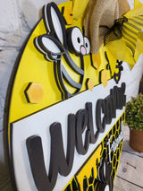 Welcome Friends Cartoon Bee Door Hanger - Lvl 2