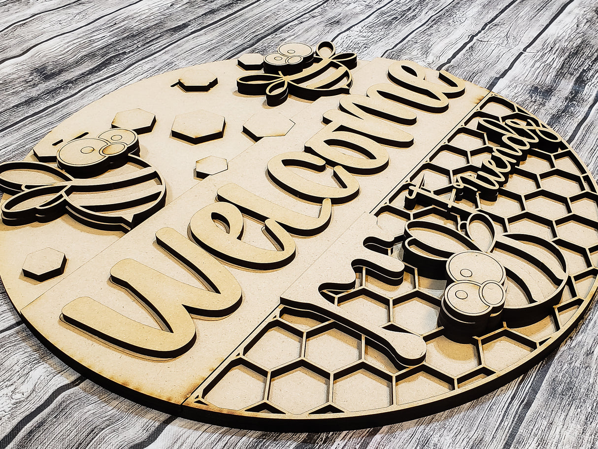 Welcome Friends Cartoon Bee Door Hanger - Lvl 2
