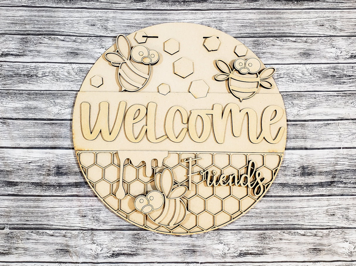 Welcome Friends Cartoon Bee Door Hanger - Lvl 2