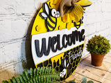 Welcome Friends Cartoon Bee Door Hanger - Lvl 2