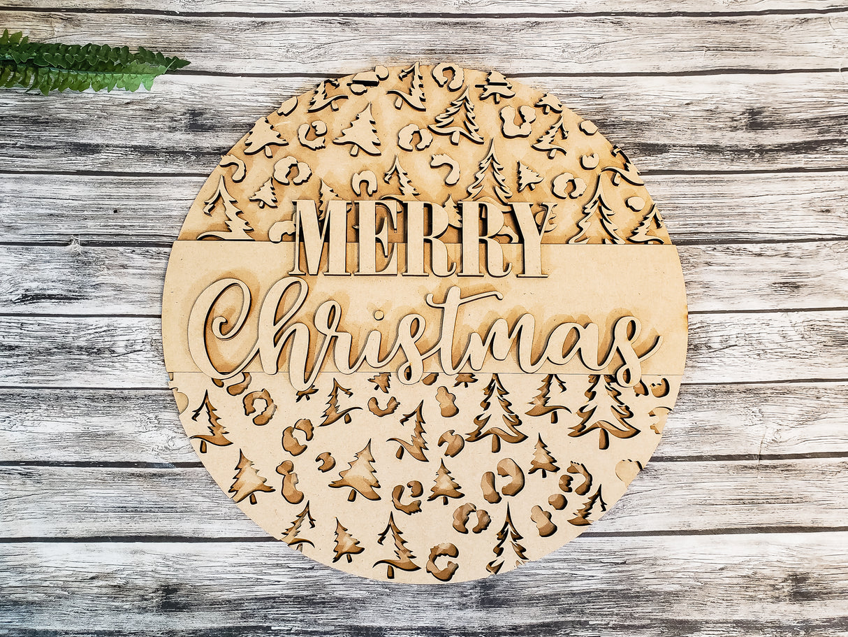 Leopard Print Merry Christmas Door Hanger DIY Unfinished Kit