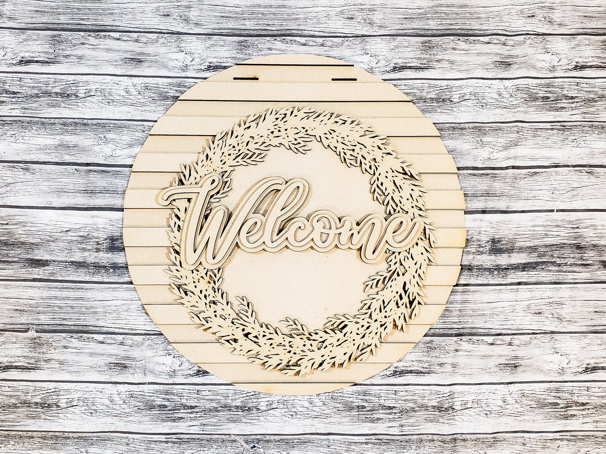 Welcome Wreath & Stripes Door Hanger - Lvl 1