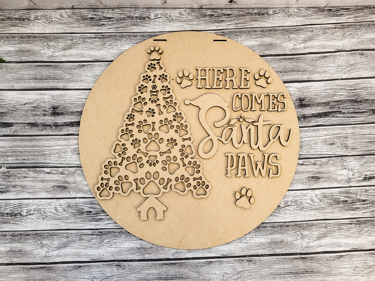 Here Comes Santa Paws Christmas Door Hanger - LEVEL 2