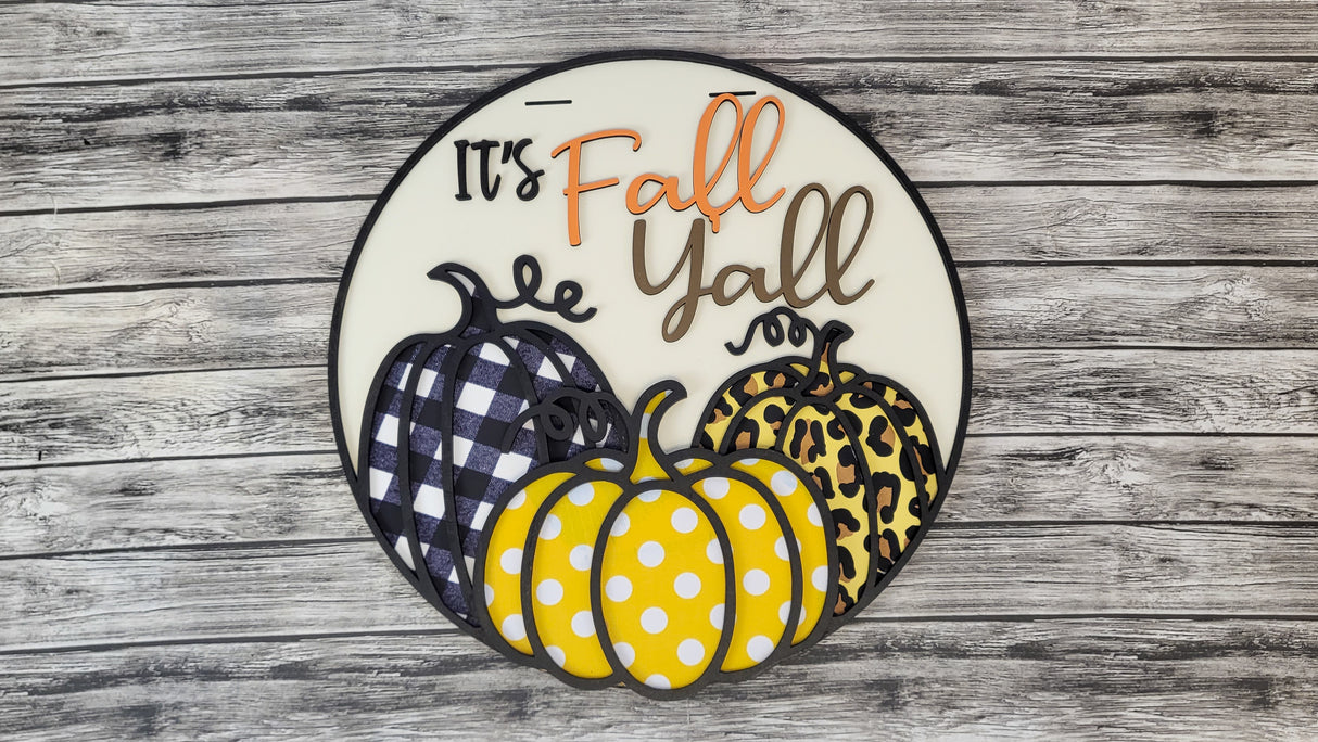 It's Fall Y'all 3 Pumpkins Door Hanger DIY Unfinished Kit