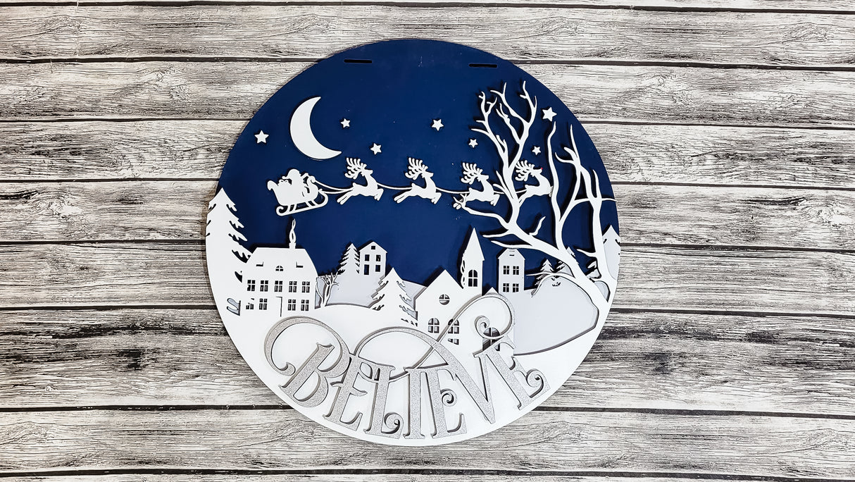 Believe Winter Nightscape Door Hanger DIY Unfinished Kit