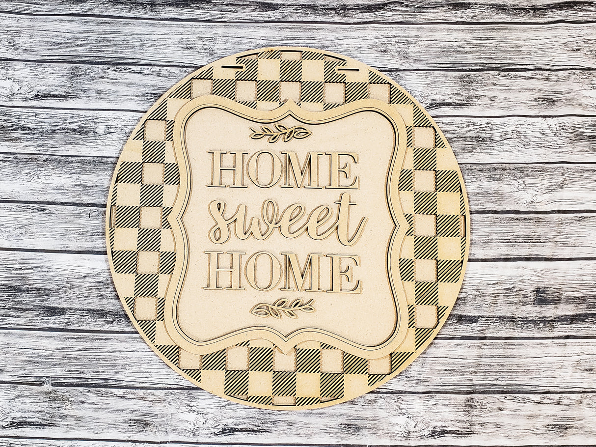Home Sweet Home Buffalo Plaid Door Hanger - Lvl 1