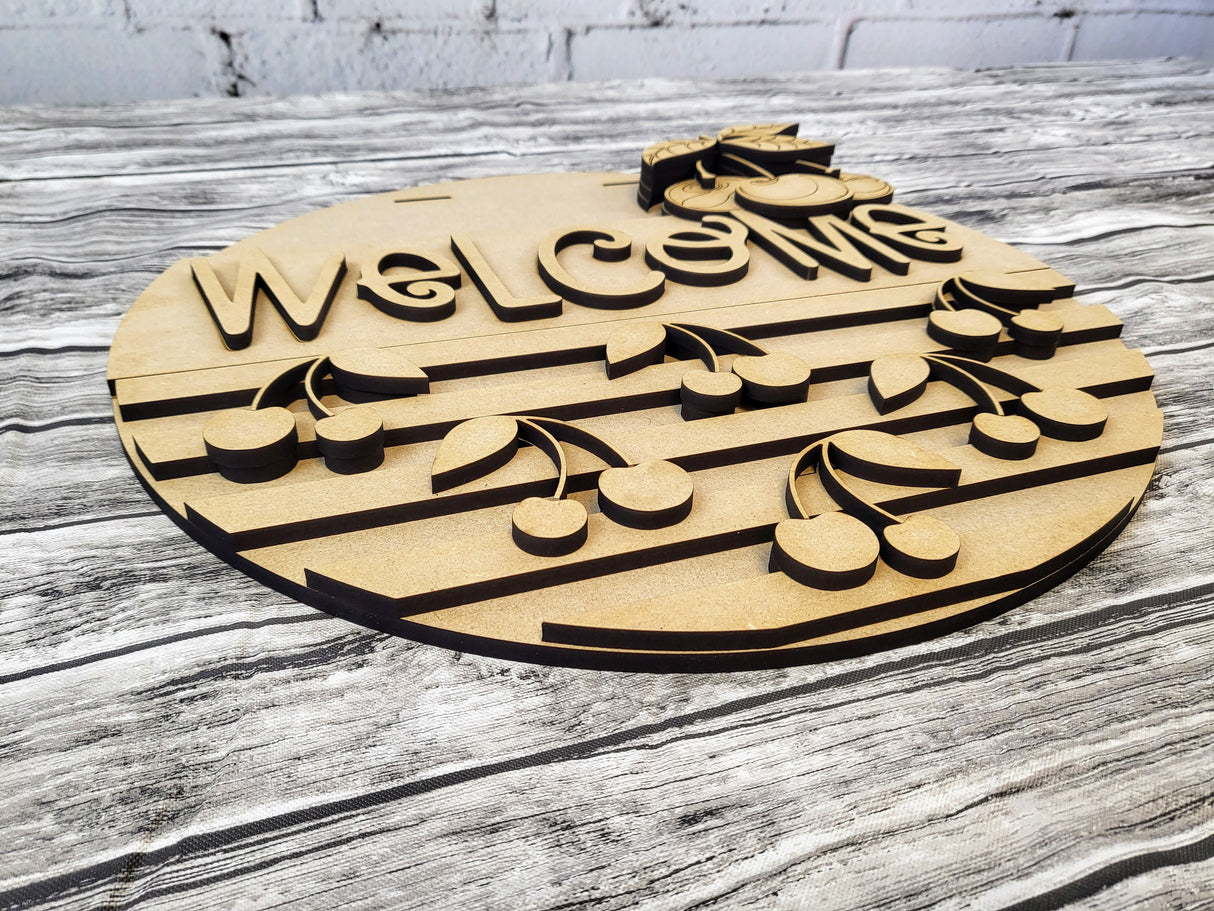 Welcome Cherries Stripes Door Hanger - Lvl 1