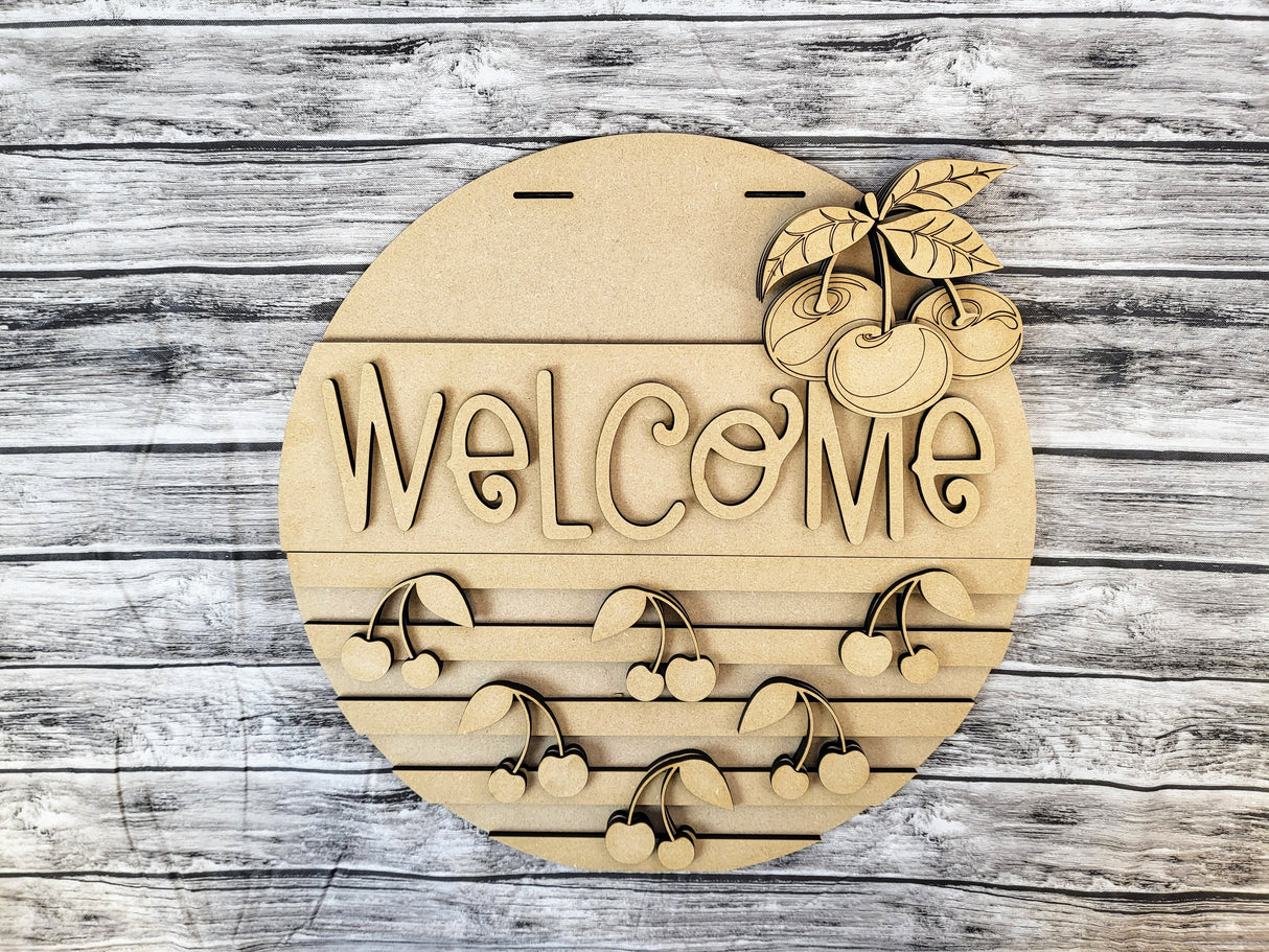 Welcome Cherries Stripes Door Hanger - Lvl 1