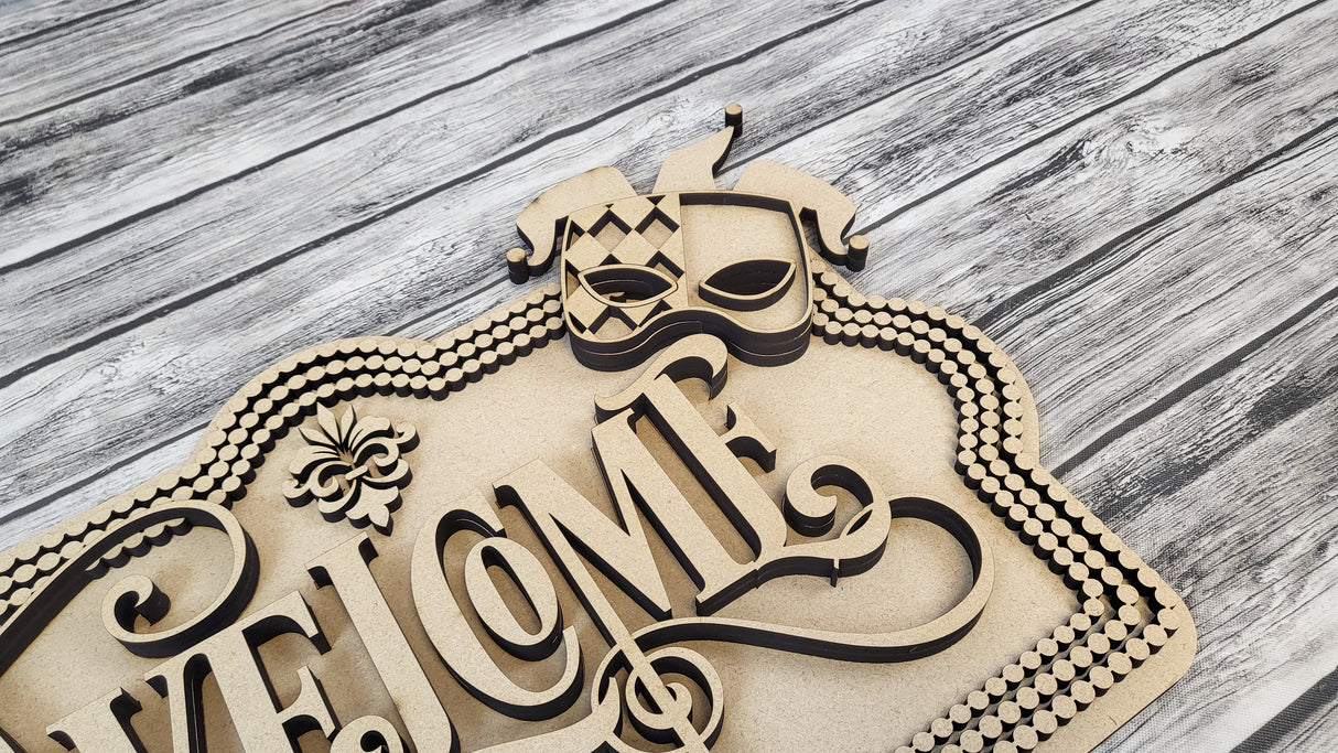 Welcome Mardi Gras Door Hanger DIY Unfinished Kit