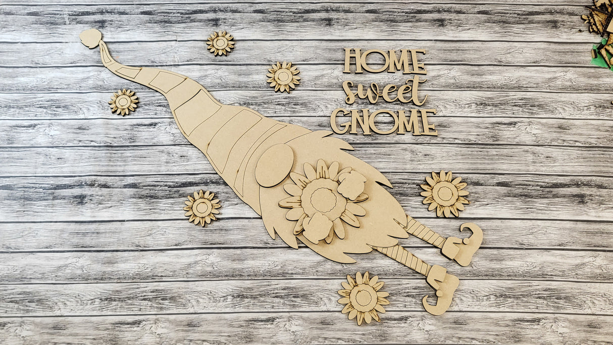 Home Sweet Gnome Sunflower Vertical Porch Leaner DIY Unfinished Kit