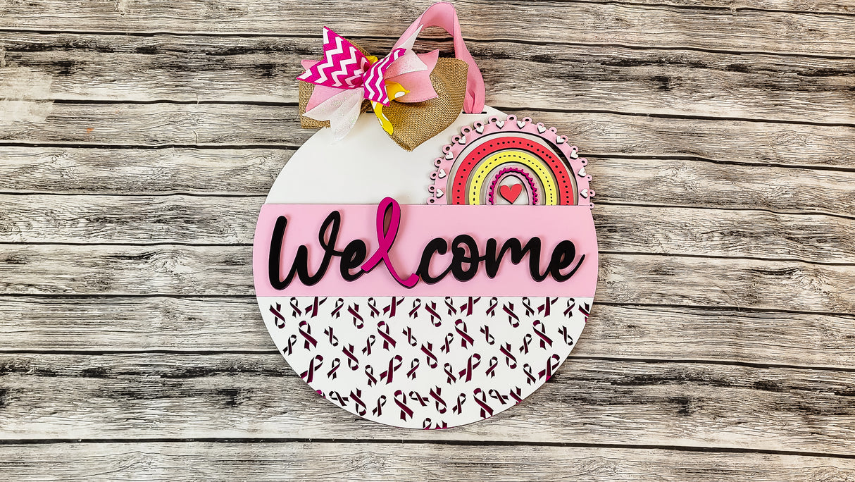 Breast Cancer Awareness Ribbons and Rainbow Door Hanger - Lvl 2