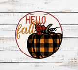 Hello Fall Buffalo Plaid Pumpkin Door Hanger - LEVEL 1