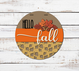 3D HELLO fall with Leaves Acorns and Leaf Overlay Door Hanger SVG