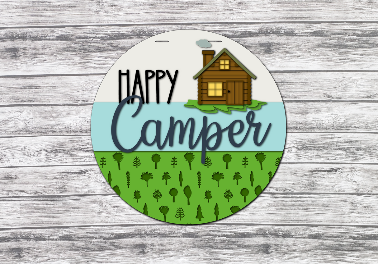 Happy Camper Cabin Door Hanger - Lvl 2