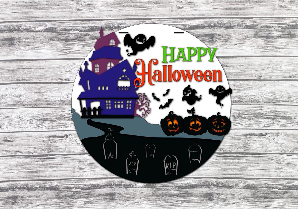 Happy Halloween Haunted Mansion Door Hanger - LEVEL 1