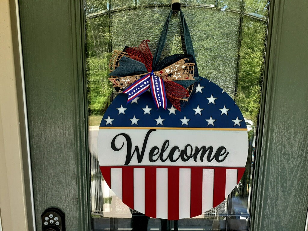 Patriotic Stars and Stripes Flag Welcome Door Hanger - LEVEL 1