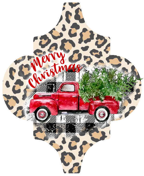 Christmas Truck with Buffalo Plaid and Leopard Print PNG