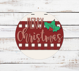 MERRY Christmas Holly Buffalo Plaid Door Hanger - LEVEL 1