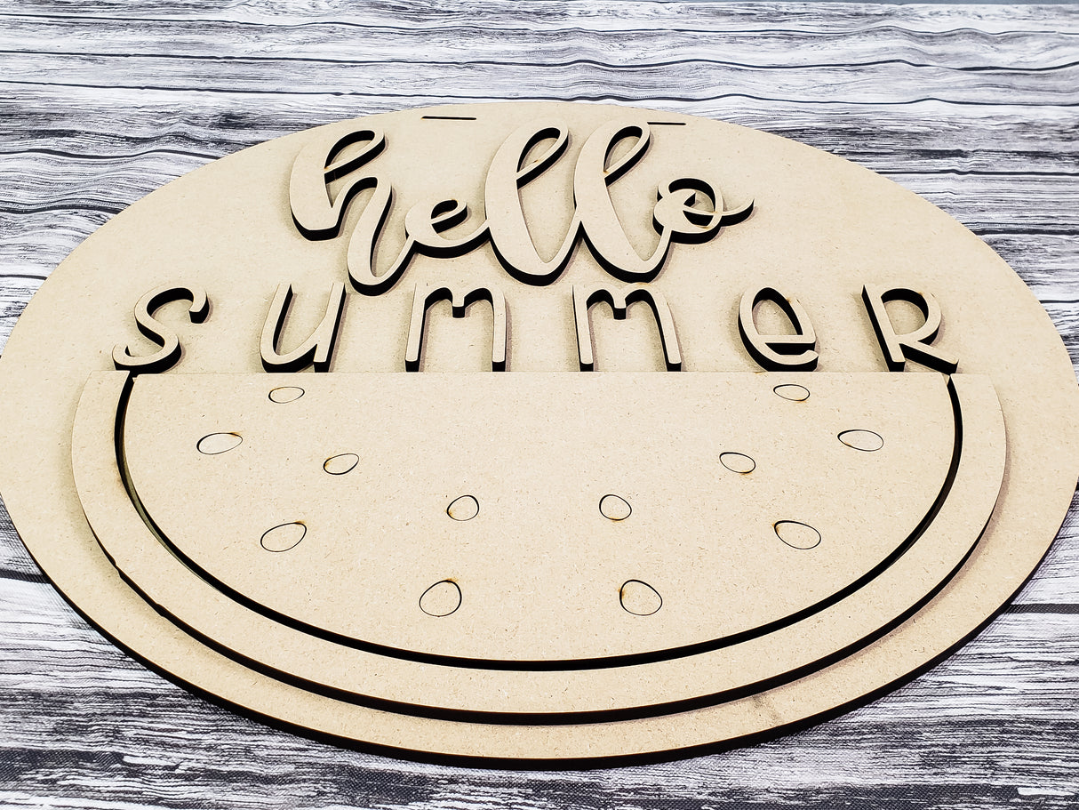 3D hello Summer Watermelon Door Hanger Unfinished Kit