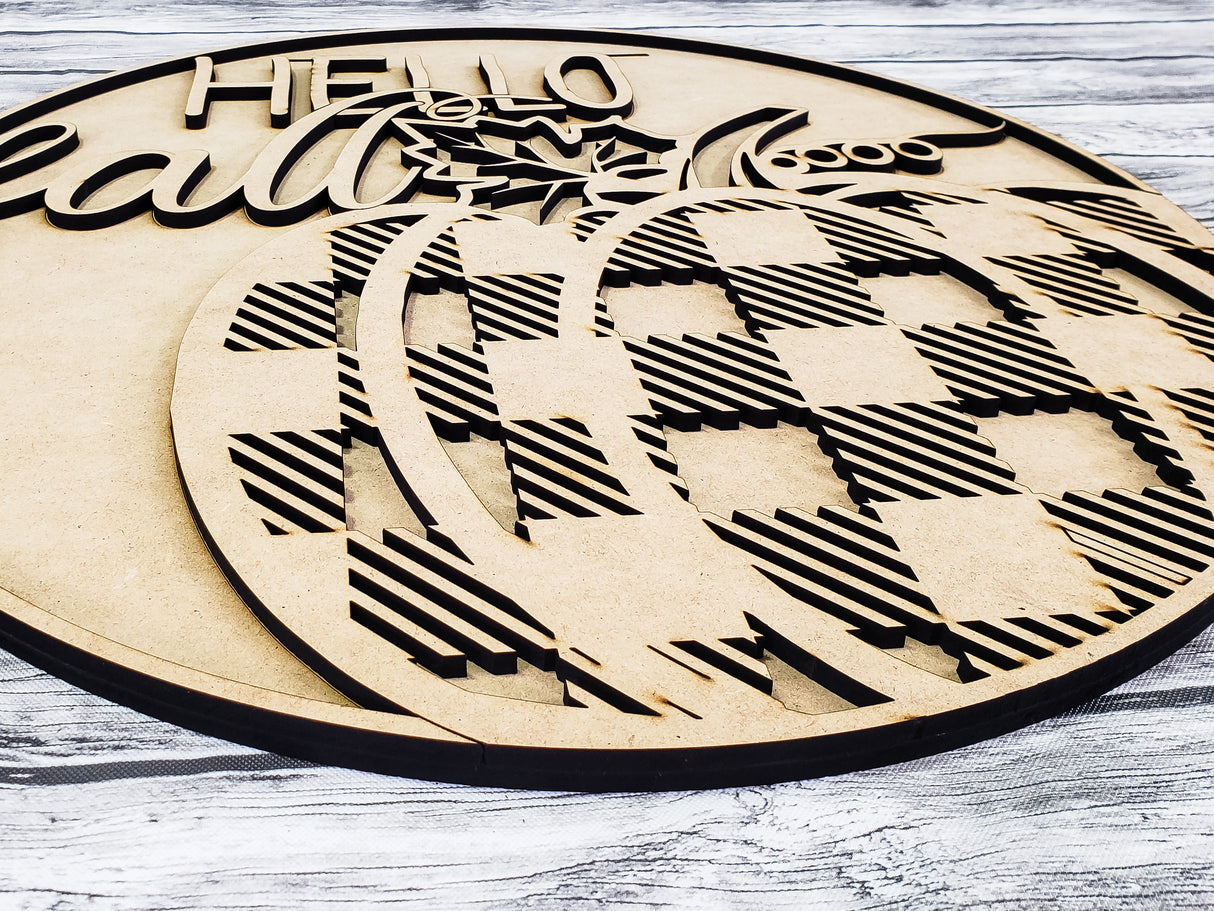 Hello Fall Buffalo Plaid Pumpkin Door Hanger - LEVEL 1