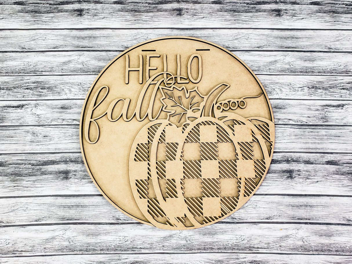 Hello Fall Buffalo Plaid Pumpkin Door Hanger - LEVEL 1