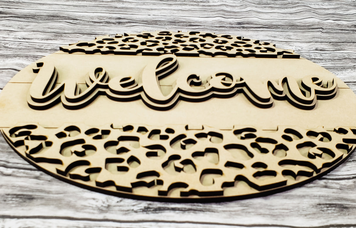 Welcome Leopard Print Split Door Hanger - Lvl 1