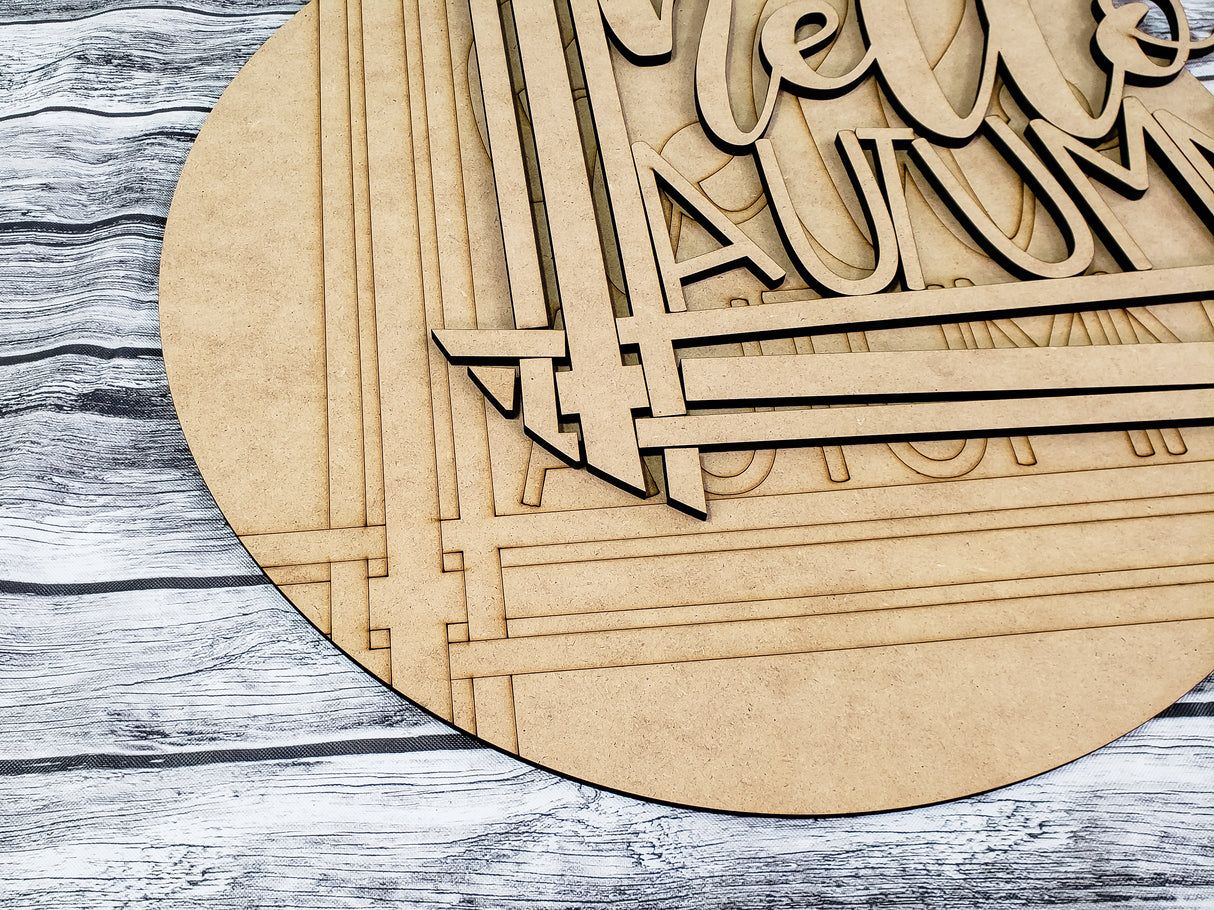 3D hello AUTUMN Stripes Door Hanger Unfinished Kit