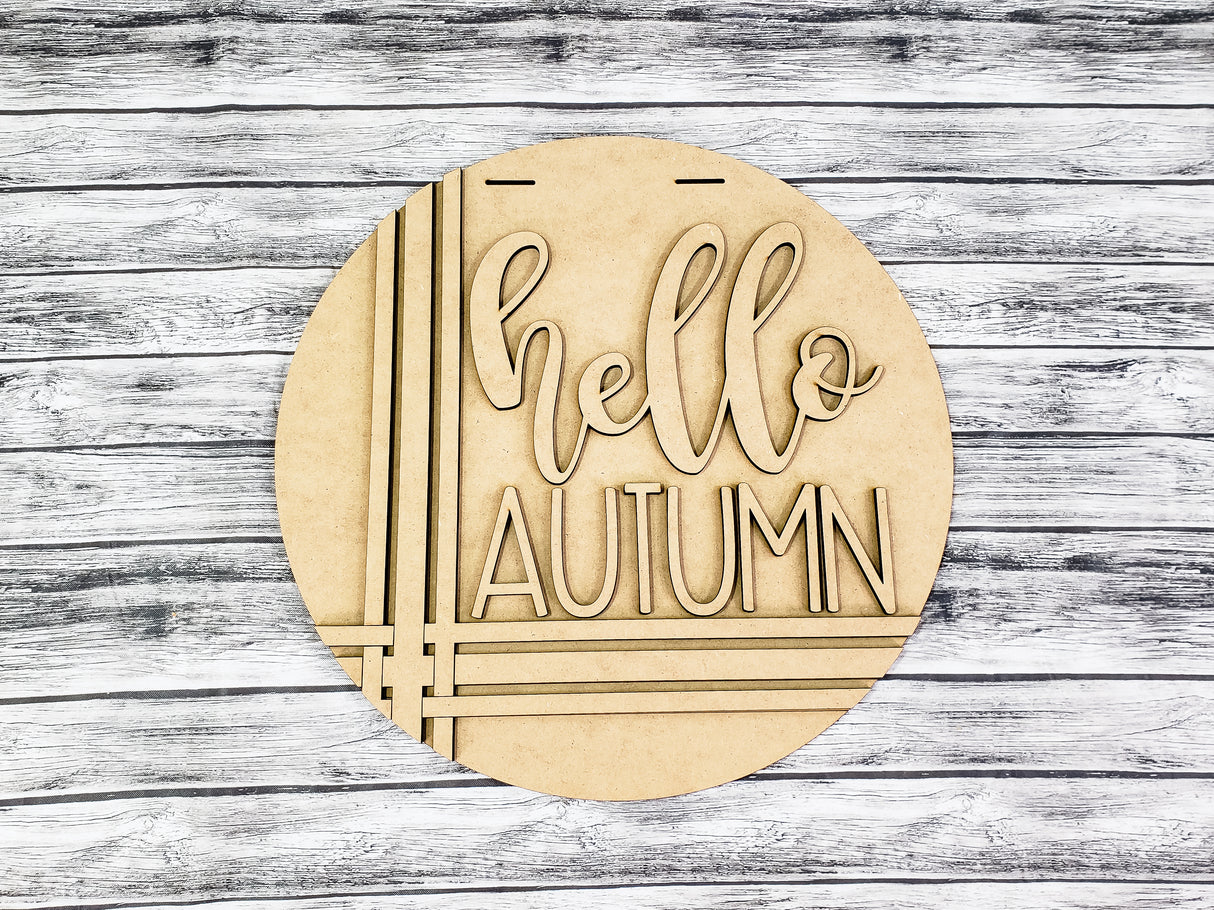 3D hello AUTUMN Stripes Door Hanger Unfinished Kit