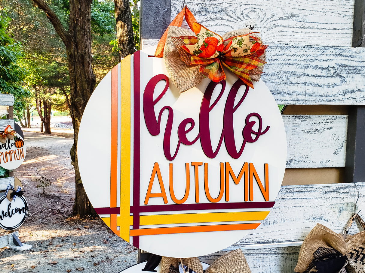 3D hello AUTUMN Stripes Door Hanger Unfinished Kit