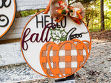 Hello Fall Buffalo Plaid Pumpkin Door Hanger - LEVEL 1