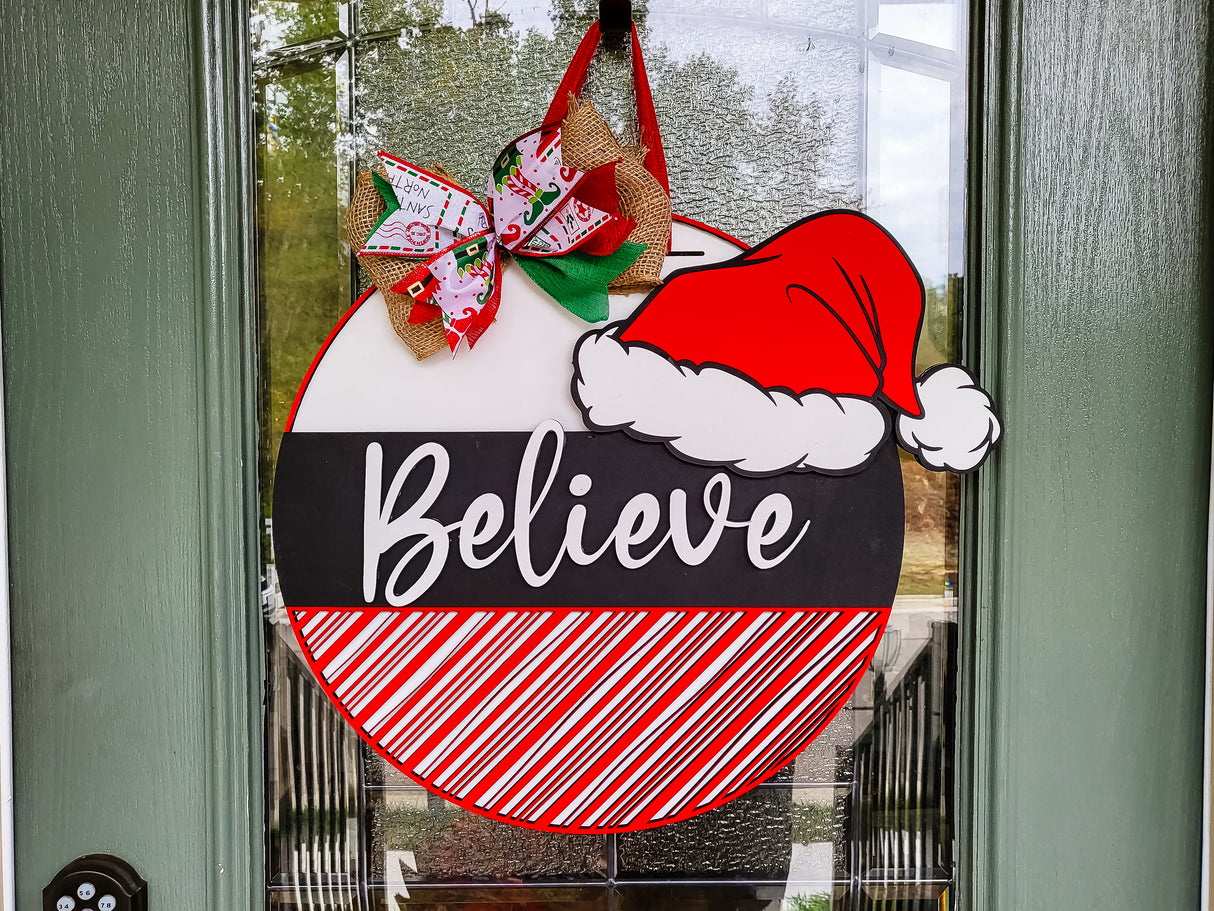 Believe Hat and Candy Cane Pattern Door Hanger - Lvl 1