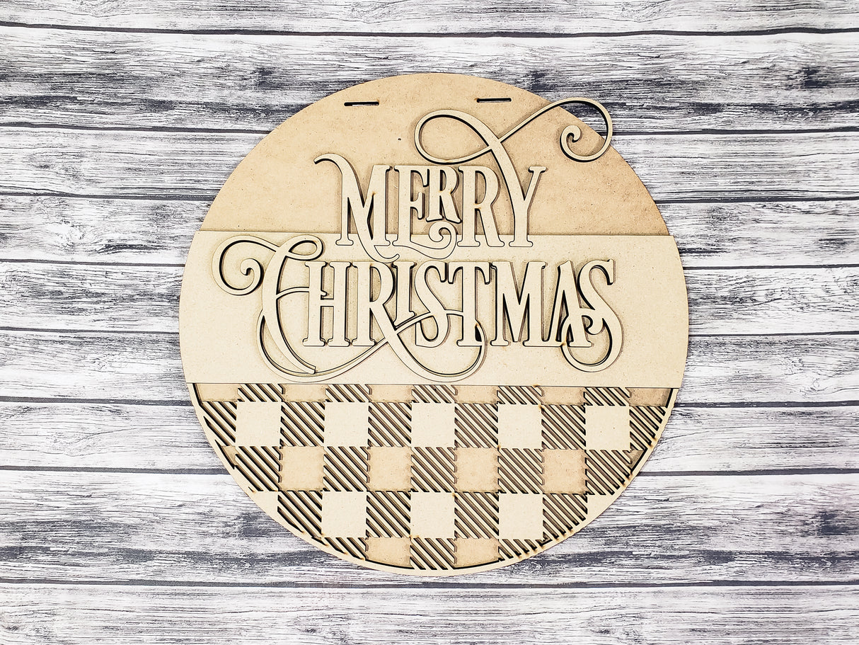Merry Christmas Buffalo Plaid Door Hanger - LEVEL 1