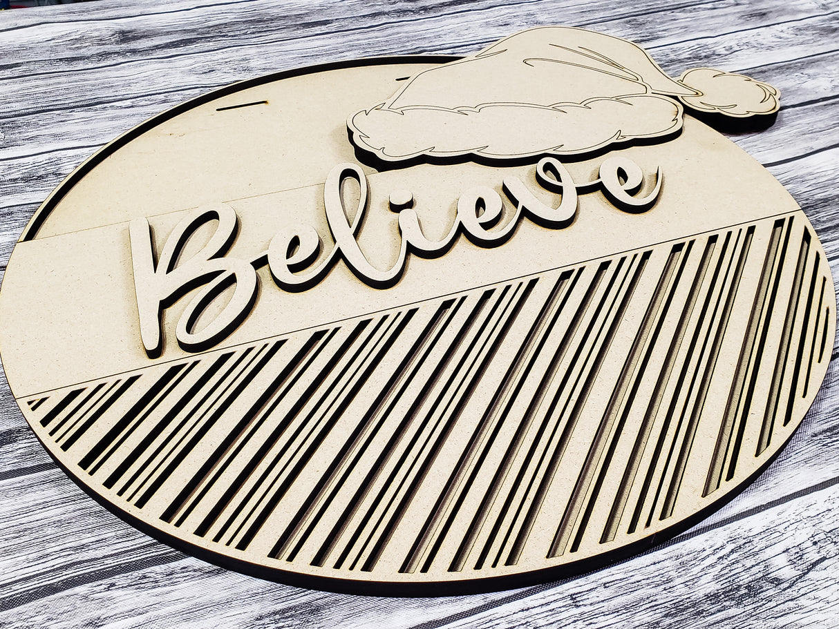 Believe Hat and Candy Cane Pattern Door Hanger - Lvl 1