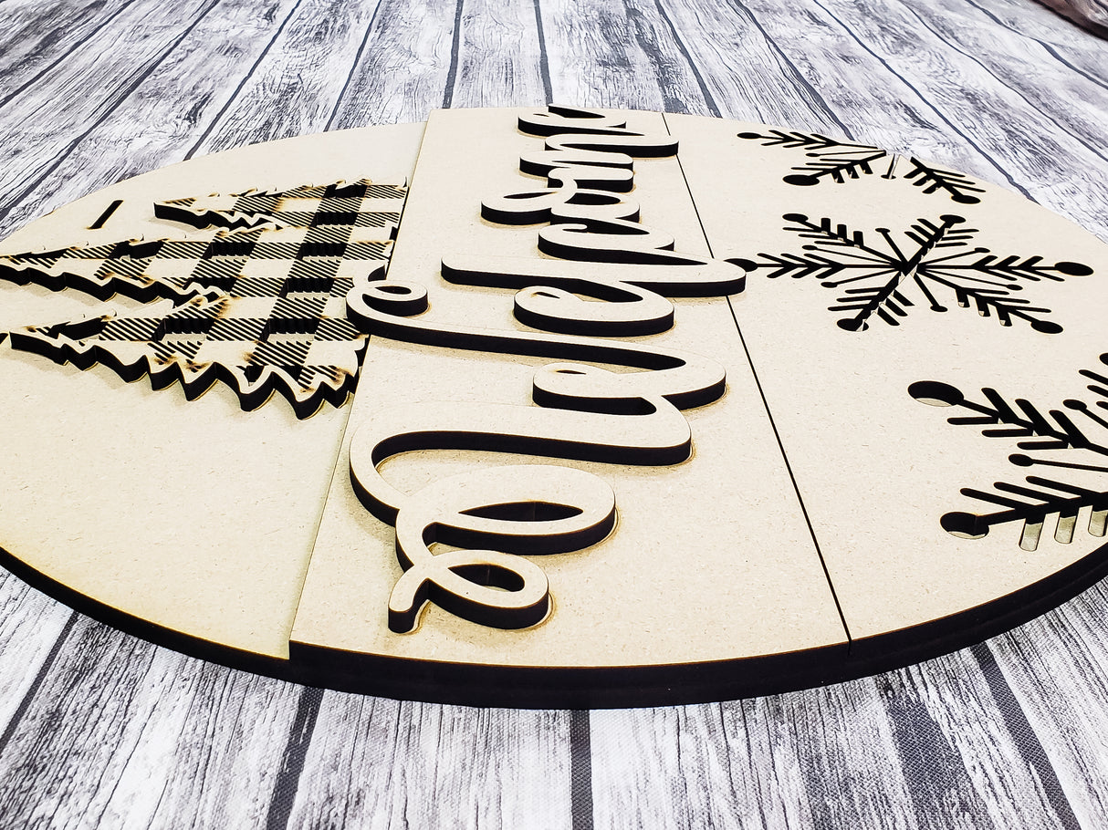 Welcome Buffalo Plaid Pine Tree and Snowflakes Door Hanger - LEVEL 1