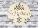 Welcome Buffalo Plaid Pine Tree and Snowflakes Door Hanger - LEVEL 1