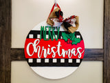MERRY Christmas Holly Buffalo Plaid Door Hanger - LEVEL 1