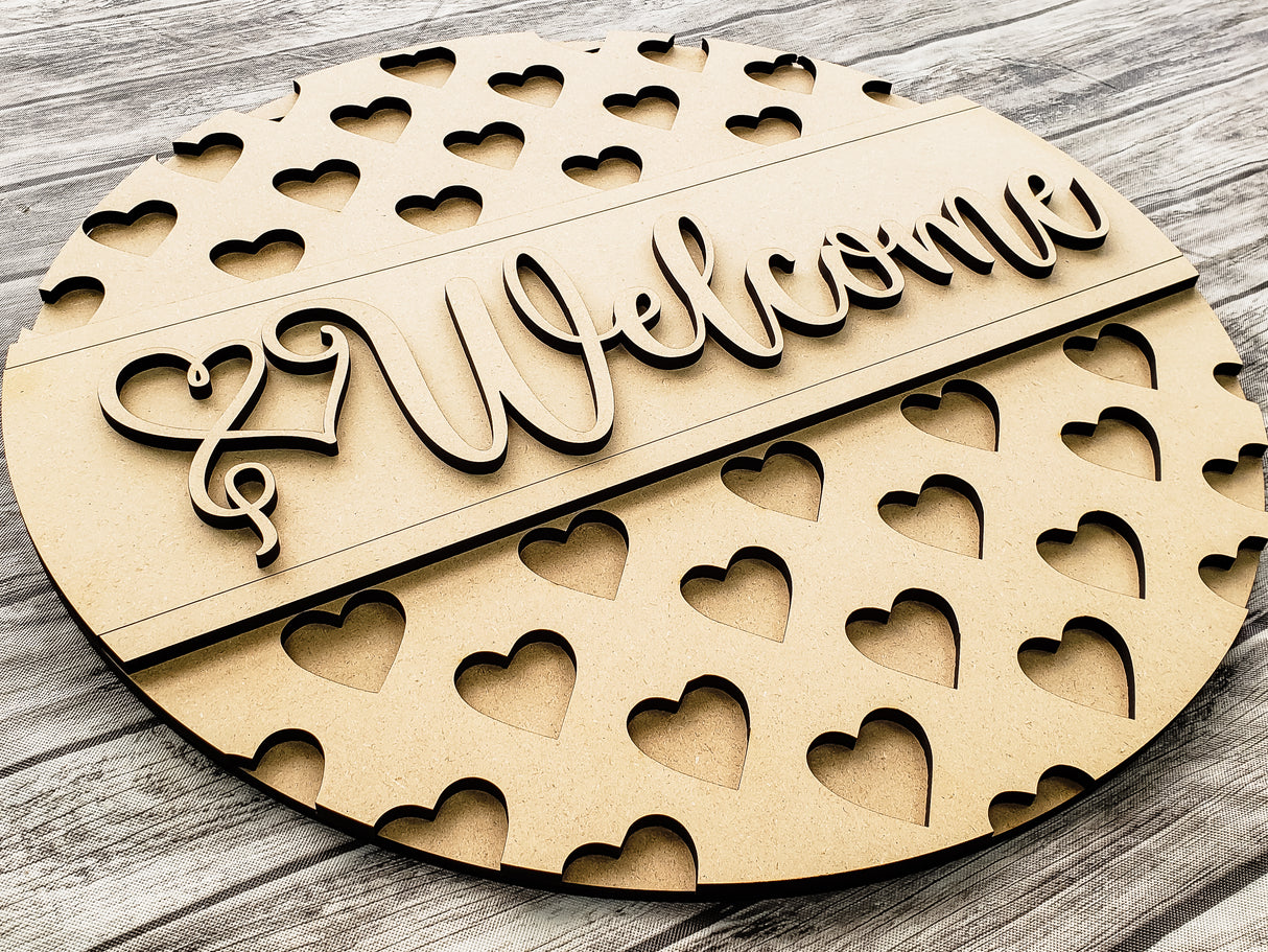 Welcome Large Heart Pattern Door Hanger Unfinished Kit