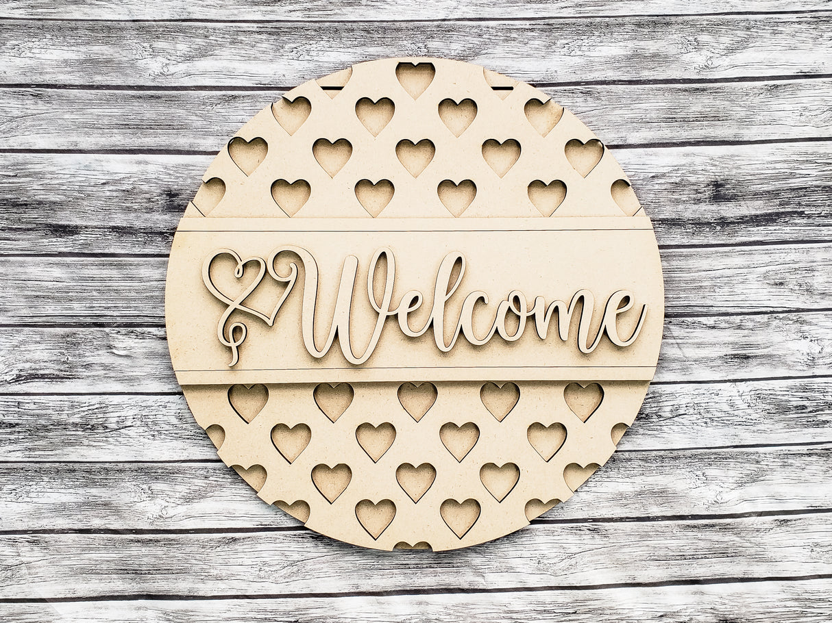 Welcome Large Heart Pattern Door Hanger Unfinished Kit