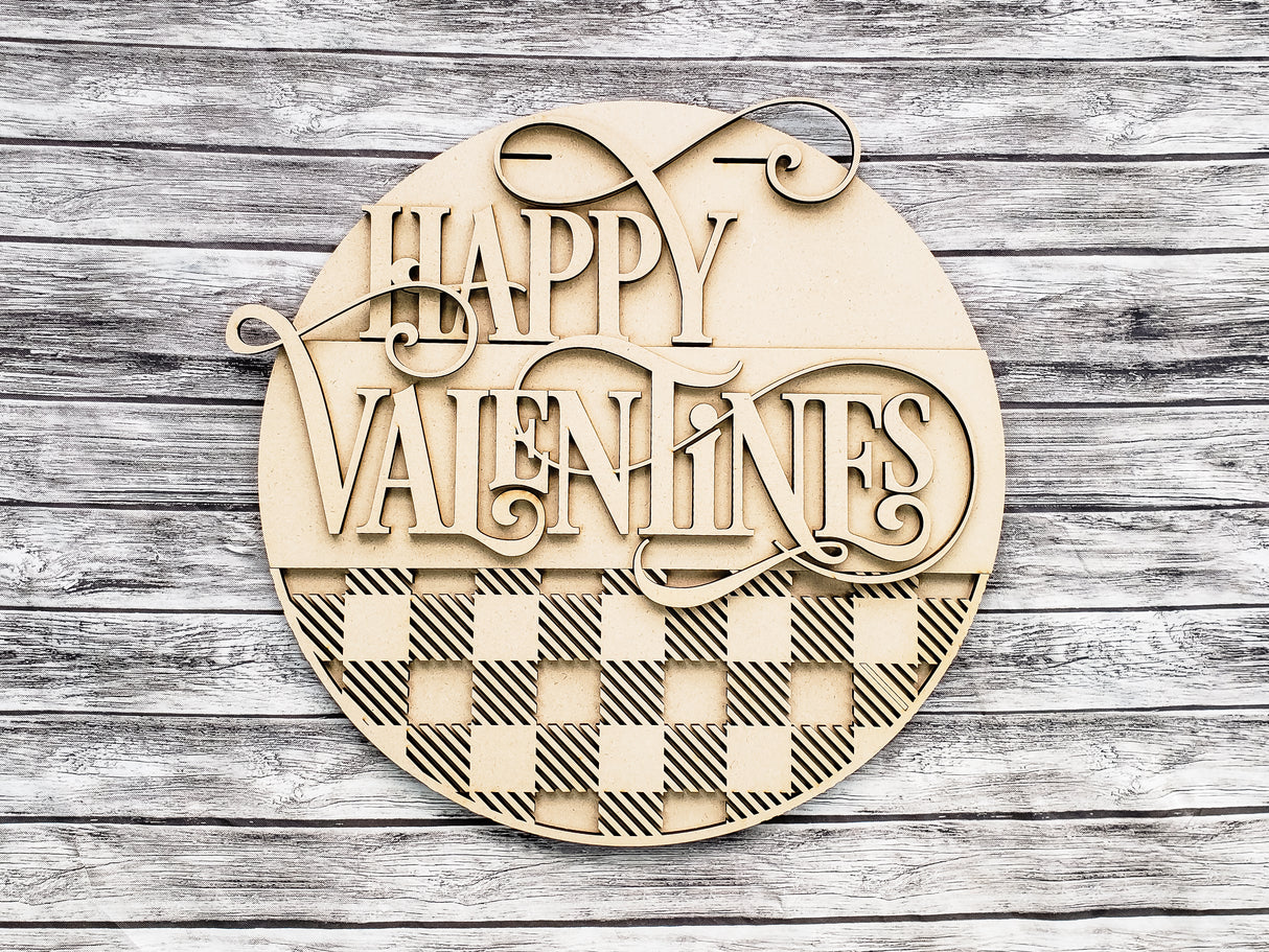 Happy Valentines Buffalo Plaid Door Hanger Unfinished Kit