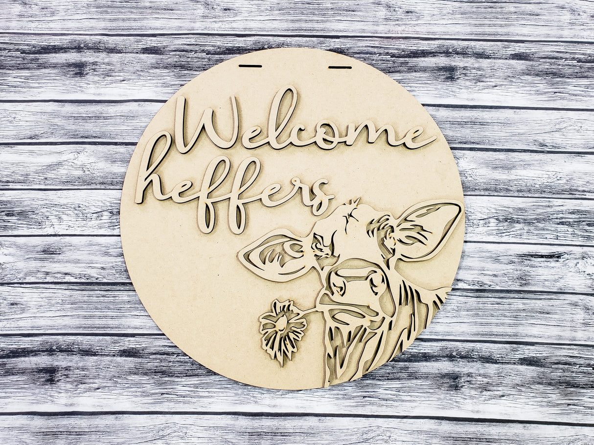 Welcome Heifers w/ Cow Holding Flower Door Hanger - LEVEL 1