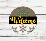 Welcome Buffalo Plaid Pine Tree and Snowflakes Door Hanger SVG