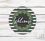 Welcome Wreath & Stripes Door Hanger - Lvl 1
