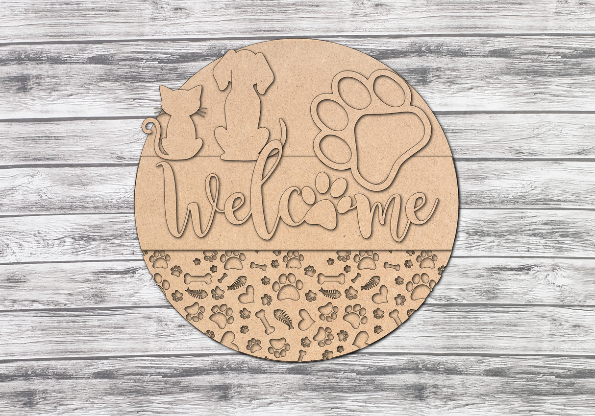 Welcome Cat and Dog Paws Door Hanger - Lvl 1