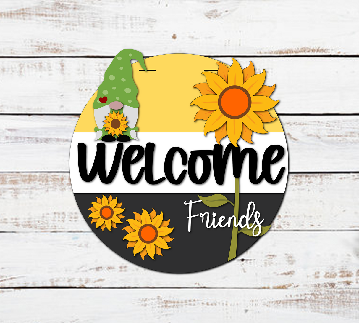 Welcome Friends Sunflower Gnome Door Hanger - Lvl 2
