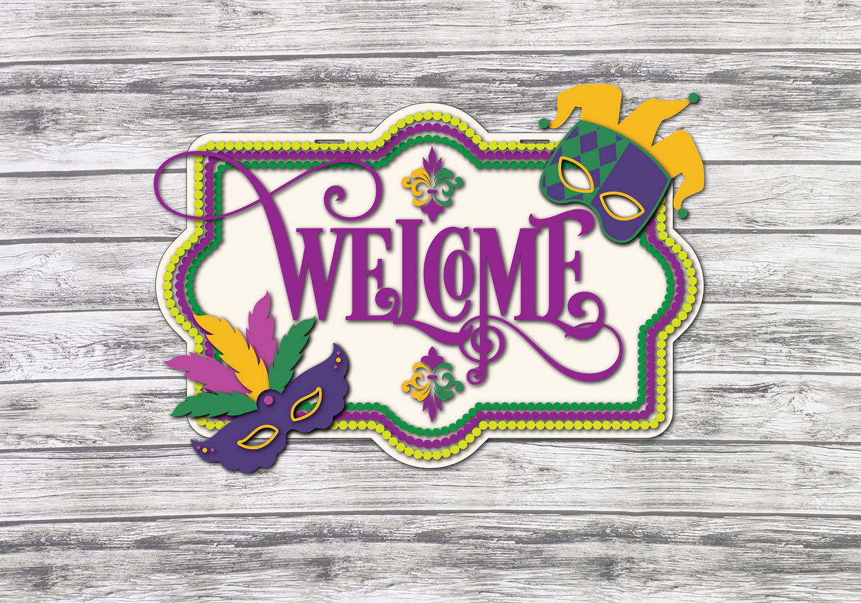 Welcome Mardi Gras Door Hanger SVG