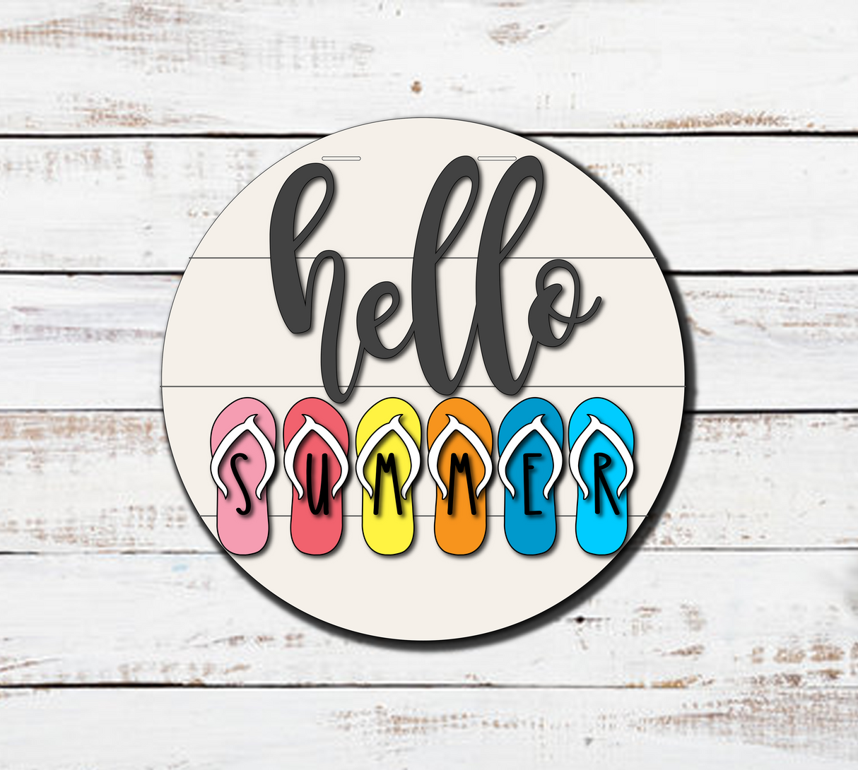 hello SUMMER Flip Flops Round Door Hanger SVG